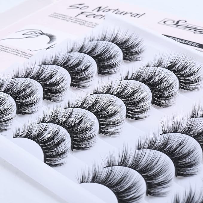 SONAFEEL Super Soft 6d Mink Lashes Natural Look 15mm 12Pairs Volume Lashes Pack Handmade Reusable Strip Lashes Bulk False Eyelashes