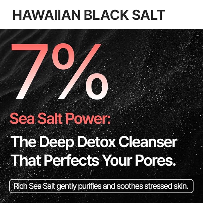 Stretch & Glow Black Salt Cleansing Powder – Powder-to-Foam Exfoliating Cleanser with Hawaiian Black Salt & Kaolin, Pore-Clearing Daily Face Wash (50 g / 1.76 oz)