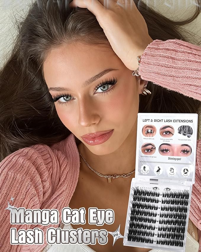 Cat Eye Lash Clusters With Spikes Wispy Clusters Eyelash Extensions Anime Eyelash Clusters Cat Eye Pre-Mapped Lash Clusters C-Curly Manga Individual Lashes Left&Right Lash Extension 10-18MM by Zegaine