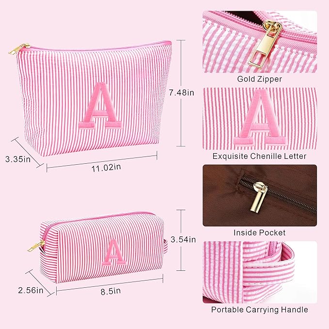 Initial Makeup Bag Set for Women - Personalized Travel Pouch, Portable Cosmetic Bag Make up Kit Pouch | Travel Essentials Cute Makeup Bag Birthday Gifts for Women, Purple Letter R