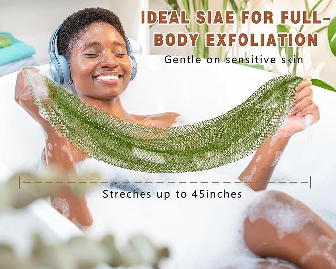 2 Pack African Net Sponge Exfoliating Scrubber Bath Sponge for Daily Use (Champange+Olive Green)