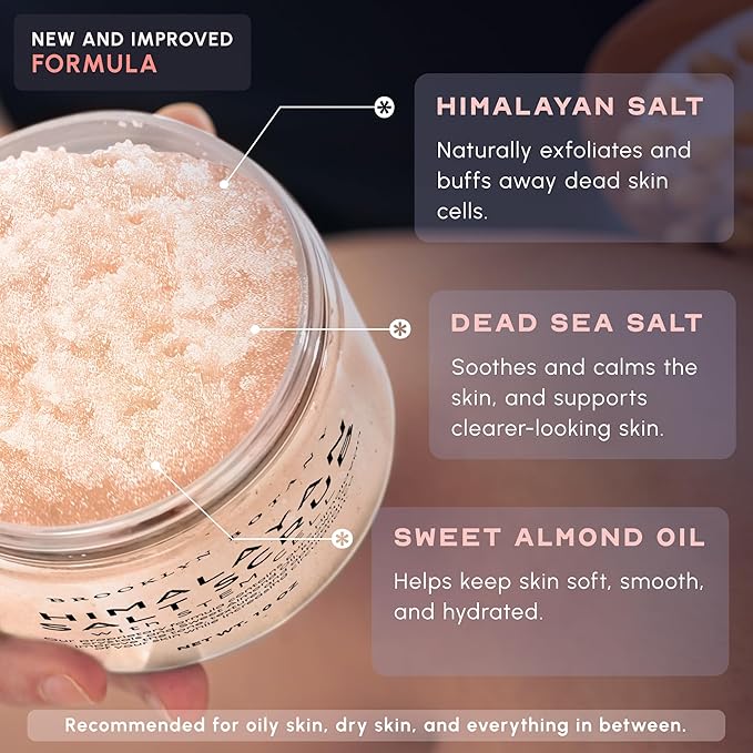 Brooklyn Botany Himalayan Salt & Stem Cell Body Scrub - Moisturizing and Exfoliating Body, Face, Hand, Foot Scrub - Fights Stretch Marks, Fine Lines, Wrinkles - Great Gifts for Women & Men - 10 oz
