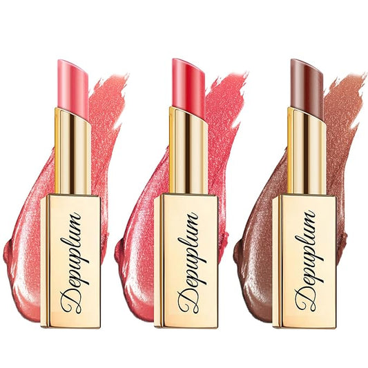 Depuplum Pink Red Brown Lipstick Set for Women Shimmer Tinted Lip Balm Hydrating Moisturizing Lipstick Cruelty Free Lip Makeup, ZG107/108/117