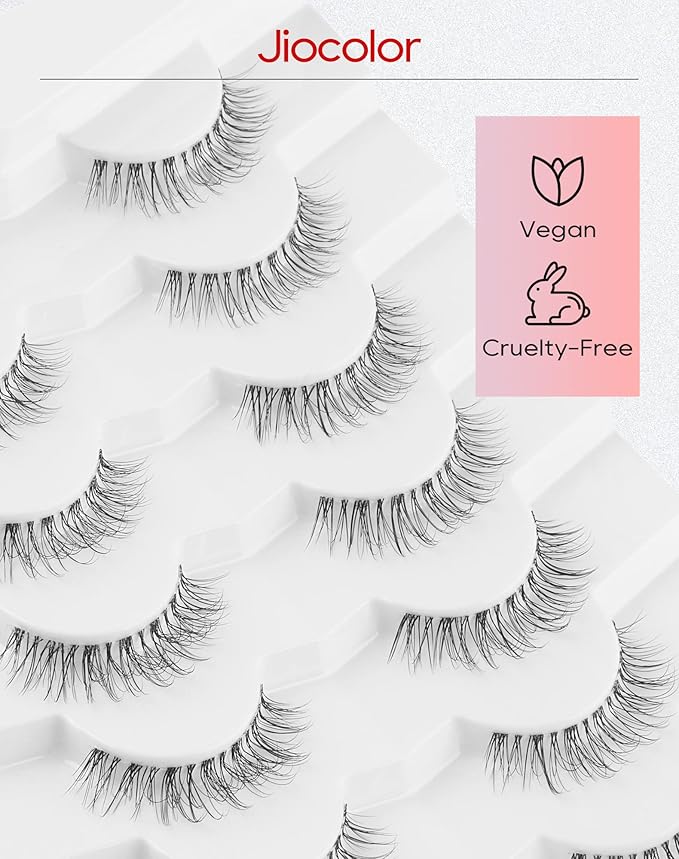 Fairy Strip Lashes That Look Like Extensions Clear Band False Eyelashes Natural Look 3D Volume Lashes Short Wispy Fake Eyelashes Pack 7 Pairs 10MM