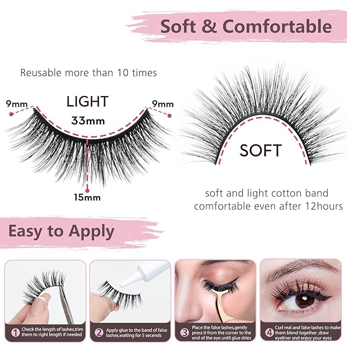 SONAFEEL Natural Fasle Lashes Wispy Lashes Natural Look 12Pairs 15mm Manga Eyelashes Reusable Spiky Lashes Pack 3d Mink Lashes