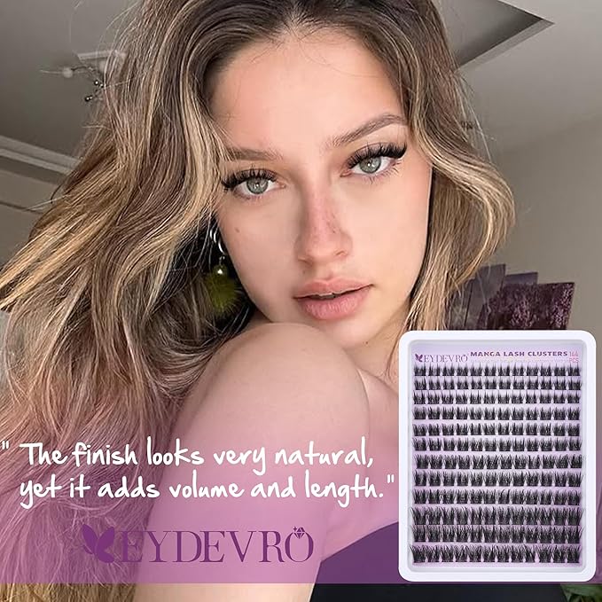 EYDEVRO Wispy Lash Clusters Natural Manga Eyelash Clusters 10-16mm Fairy Cluster Eyelash Extensions CD Curl Cluster Lashes Soft Thin Band Individual Lashes DIY Lash Extensions at Home