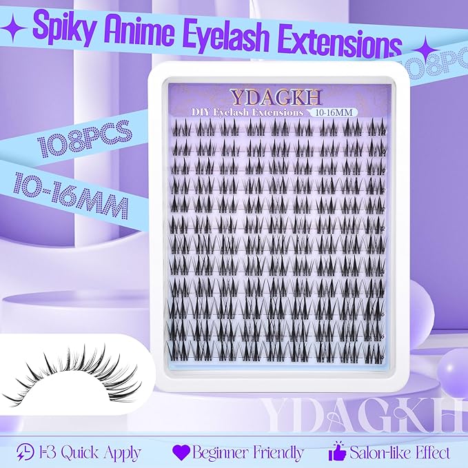 Lash Clusters with Spikes Anime Cluster Eyelashes Spiky Individuals Lashes Invisible Band Wispy Lash Extension Manga Cluster Eyelash Extension 10-16mm DIY Doll Natural Lash Extension