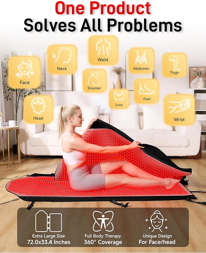 2026 Upgraded Triple-Mode Red Light Therapy Mat for Full Body Pain Relief, FSA&HSA Eligible 72.0" x 33.4" Medical-Grade TPU Red Light Blanket with 2600 Dual-Wave (660nm & 850nm) LEDs