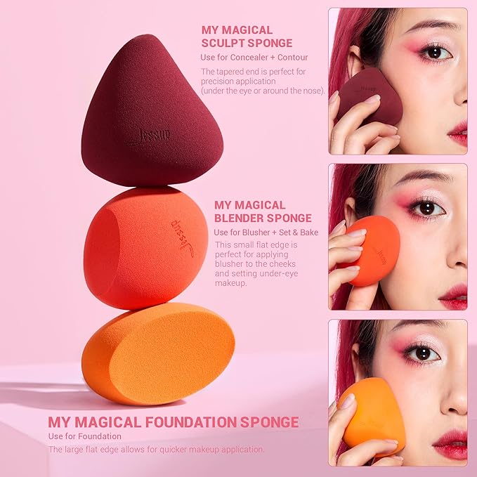 Jessup Makeup Sponge Set 3pcs, Eyeshadow Brush Set 6pcs, Makeup Brush Cleaner Mat and Makeup Box with Mirror – Premium Beauty Tools for Flawless Application, T504