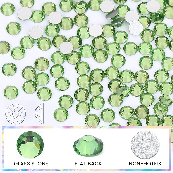 Novani Rhinestones 1440pcs SS20 Glass Rhinestones Crystal Flatback Gemstones for Crafts Nails Makeup Bags and Shoes Decoration（SS20, Light Green）