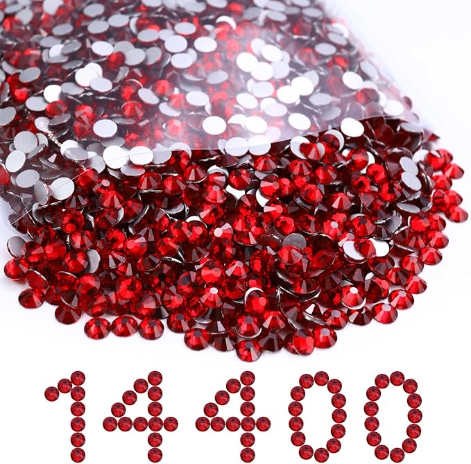 MEIBITE Flatback Rhinestones Bulk, 14400PCS Siam Rhinestones for Clothes DIY Decoration Crafts, Siam, SS16, 3.8-4.0mm