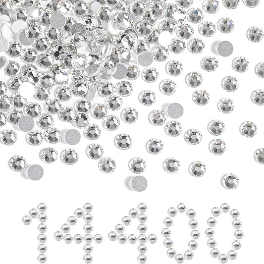 Beadsland Flatback Rhinestones Bulk,14400pcs White Rhinestones for Nails Crafts Clothes DIY Decoration, Crystal, SS12,3.0-3.2mm