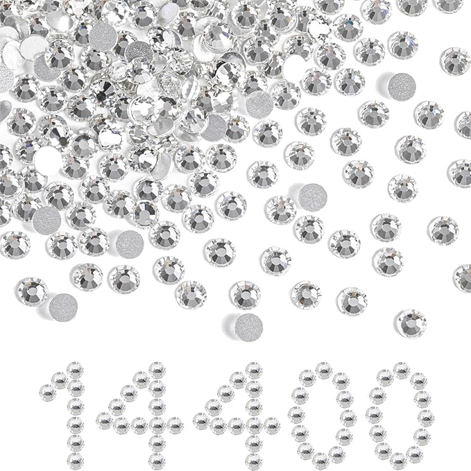 Beadsland Flatback Rhinestones Bulk,14400pcs White Rhinestones for Nails Crafts Clothes DIY Decoration, Crystal, SS8,2.3-2.5mm