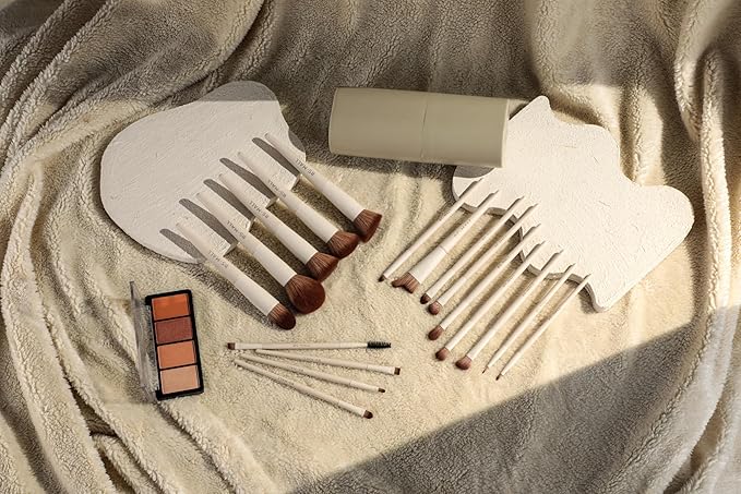 BS-MALL Professional Makeup Brush Set 18 Pcs Premium Synthetic Foundation Powder Concealers Eye Shadows Blush Makeup Brushes with Travel Case (Matte white beige)