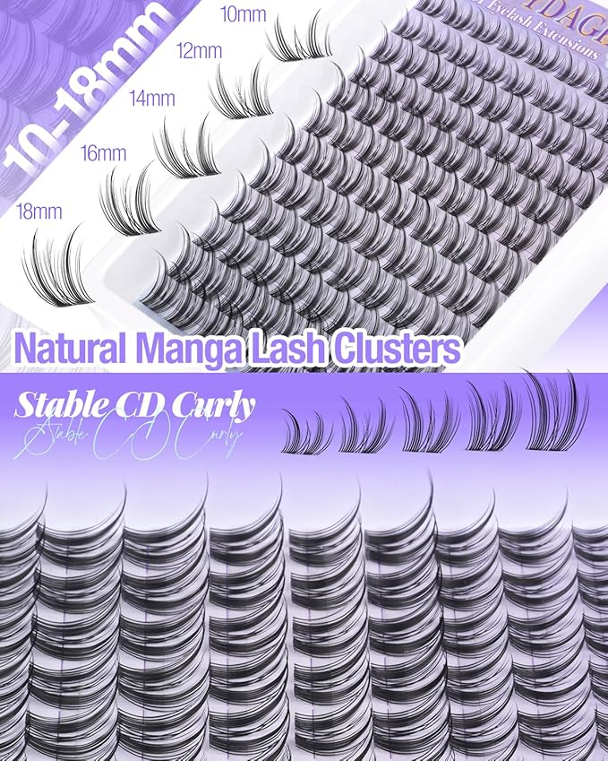 Fairy Lash Clusters Bunny Anime Natural Clusters Eyelash Extensions 10-18mm Freya Spikes Wispy Eyelash Clusters Manga Invisible Band Individual Lashes C Curly Wet Look DIY Spiky Doll Lashes for Daily