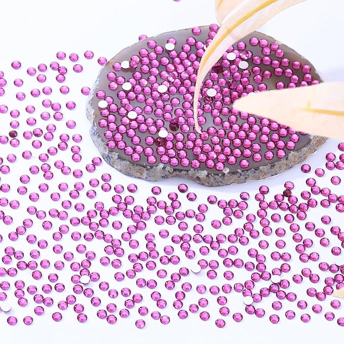 Meibite Fuchsia Flatback Rhinestones, Glass Rhinestones for Nail Art and Craft, Glue Fix, Loose Crystal Gemstones(Fuchsia, SS4, 2880pcs, 1.5-1.7mm)