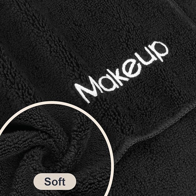 GLIMGLINT Makeup Remover Wash Cloths 5 Pack - Soft Microfiber Fingertip Facial Cleansing Cloths for Hand and Make Up, 13 x 13 in, Black
