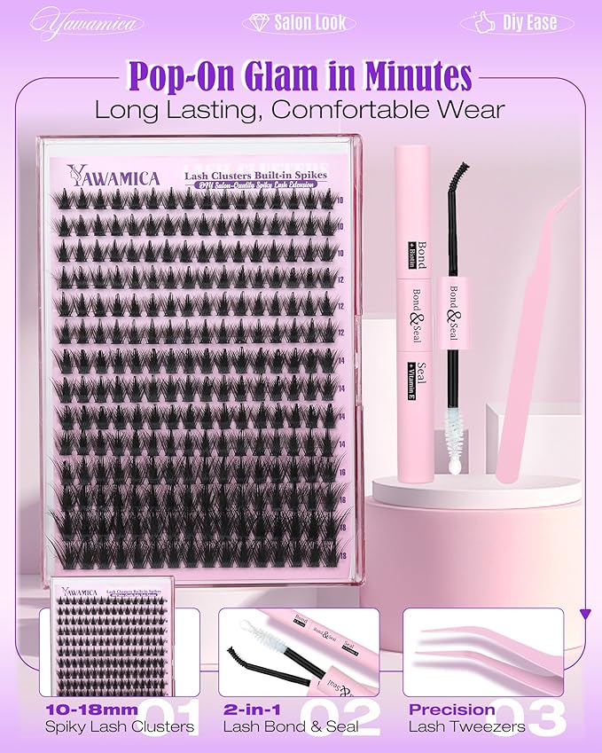 Spikes Lash Clusters Kit Wispy Manga Lash Clusters D Curl 10-18mm Anime Eyelash Clusters Fluffy Individual Lashes with Spikes DIY Lash Extension Kit with Bond and Seal and Lash Tweezers for Salon Look