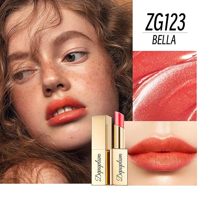 Depuplum Orange Red Lipstick Moisturizing for Women Shimmer Tinted Lip Balm Hydrating Nourishing Lip Gloss Vegan& Cruelty Free Lip Makeup, ZG123 Bella