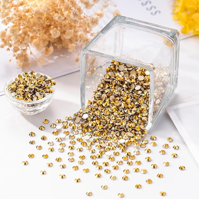 Meibite Gold Flatback Rhinestones, Glass Rhinestones for Nail Art and Craft, Glue Fix, Loose Crystal Gemstones(Gold, SS20, 1440pcs, 4.6-4.8mm)