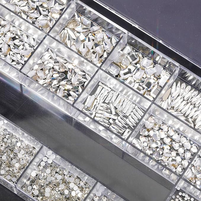 HNUIX Nail Rhinestones - 4550pcs Crystal Transparent, Multiple Shape Gems, Flatback Rhinestones, with Kit and Glue Gel, for Nail Art