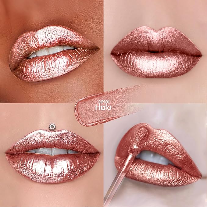 Depuplum 3Pc Lipsticks Set for Women Metallic Lipstick Long Lasting Dark Red Pink Burgundy Lip Gloss, Metal Shine Lightweight Hydrating Full Coverage Lip Color, DP101/104/108