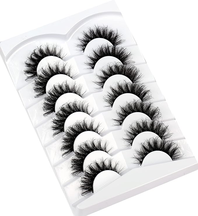 Pooplunch False Eyelashes Cat Eye Lashes Russian DD Curly Extension Volume Foxy Eye Lifting Look Wispy Soft Faux Mink Fake Eyelash Strips 7 Pairs Pack