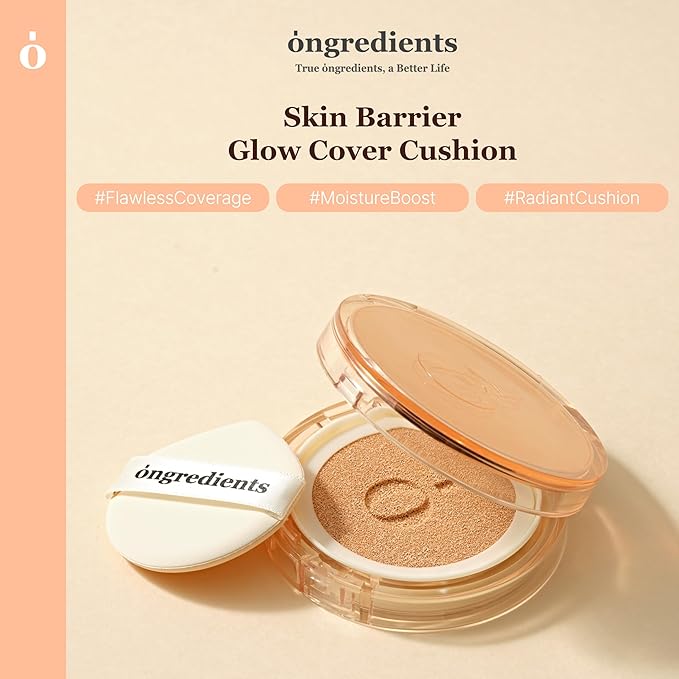 Skin Barrier Glow Cover Cushion, All-day Coverage, Glow Finish, Lightweight, Skincare-Like Texture, Non-cakey Makeup, Korean Cushion Foundation (#43N Moonlight, 0.49 oz)