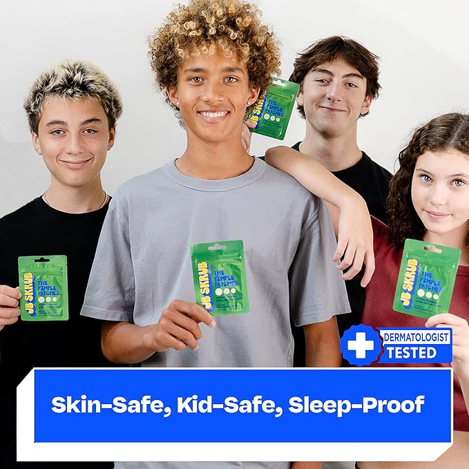 JB SKRUB The Pimple Patches for Face, Ultra Discreet Clear Hydrocolloid Patches with Salicylic Acid & Niacinamide, Skin Care for Kids & Teens - 3 Packs of 25 Small, Medium & Large Spots