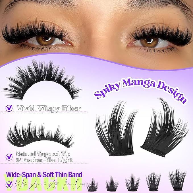 Volume Lash Clusters Spikes Manga Cluster Eyelash Extension 400D Anime Lash Extension Spiky Eyelash Extension 10-18mm DIY Spikes Individuals Thick Cluster Lashes Wispy 120Pcs