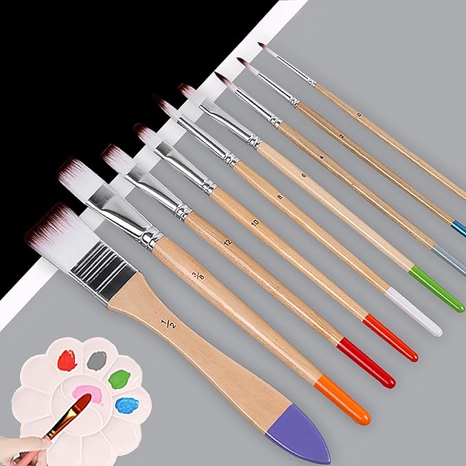 CPLAGYUEWZ Paint Brushes Set, 1 Pack 9 Pcs Round-Pointed Tip Nylon Hair Artist Acrylic Paint Brushes for Acrylic Painting Oil Watercolor, Face Nail Art, Canvas, Miniature Detailing & Rock Painting