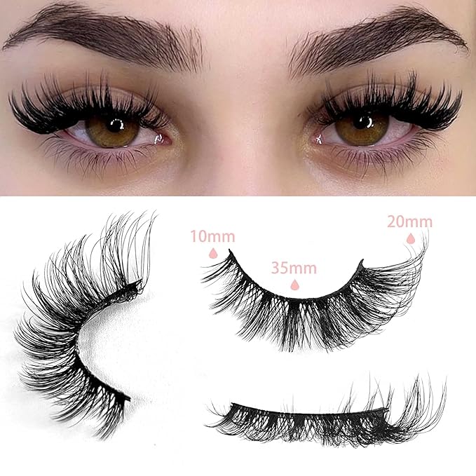 Yasnai Cat Eye Lashes False Eyelashes Fluffy Volume 18mm Strip Lashes Wispy Fake Lashes Natural Eyelashes 14 Pairs Pack 9D