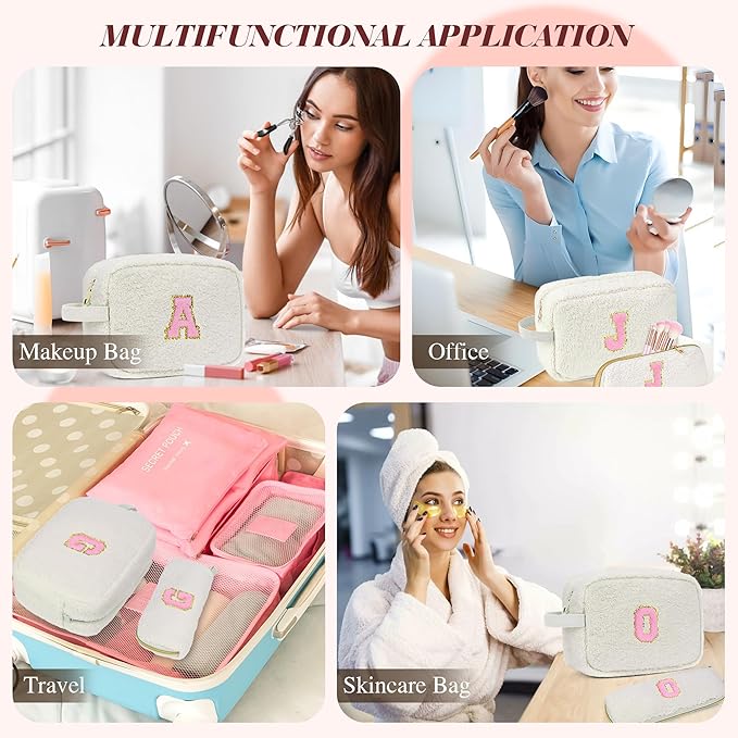 for Valentines Day Gifts, Travel Makeup Bag for Women, Initial Make Up Bag Set for 6 7 8 9 10 11 12 13 Years Old Kids Tween Girls, Large Cosmetic Skincare Bags for Birthday Gifts, White R