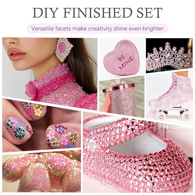Meibite Pink Flatback Rhinestones, Glass Rhinestones for Nail Art and Craft, Glue Fix, Loose Crystal Gemstones(Pink, SS20, 1440pcs, 4.6-4.8mm)