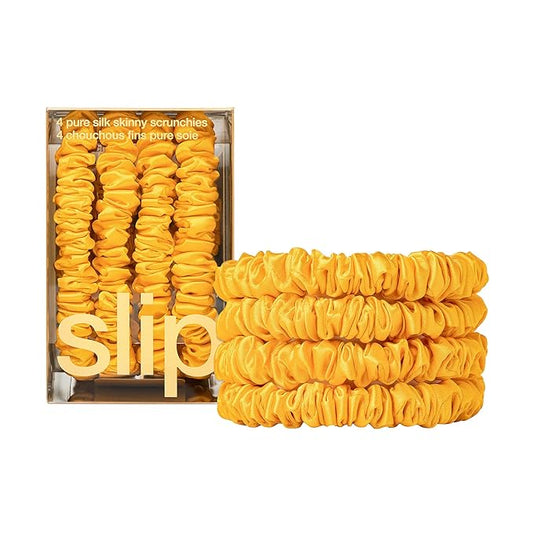 slip Skinny Scrunchies: Anti-Crease, Anti-Breakage Slipsilk™ Design Protects Delicate Hair | Includes 4 Pure Silk Scrunchies: Golden