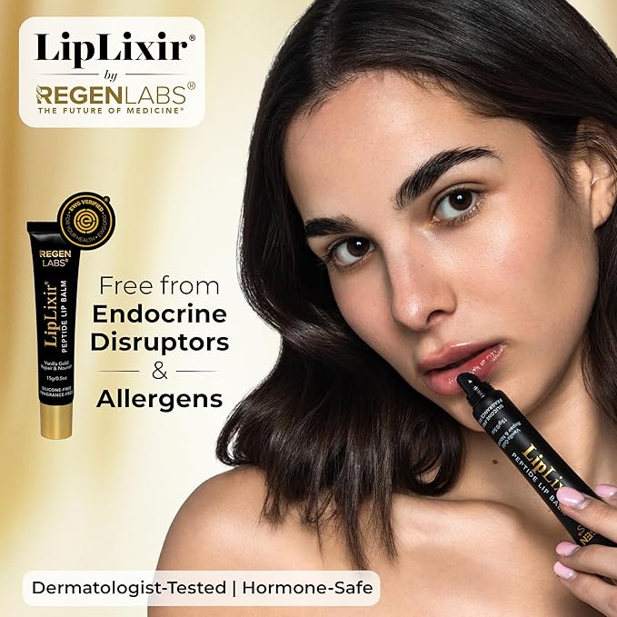 LipLixir Non Toxic Peptide Lip Balm – EWG® VERIFIED, All-Natural, Ultra-Clean, Hydrating, Doctor Approved Lip Gloss – Fragrance-Free with Shea, Cocoa & Coconut Oil, (Reformulated Thicker Formula)