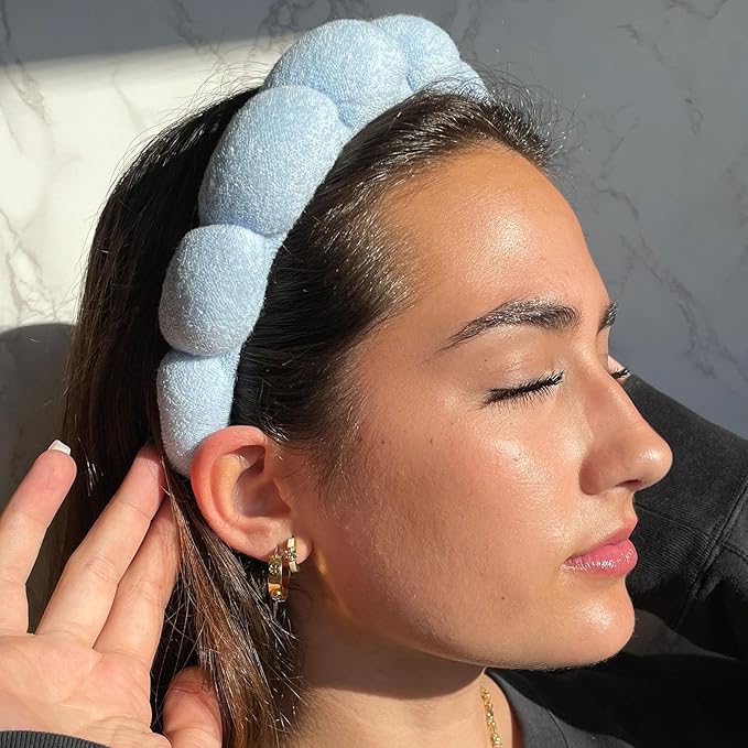 BluOcnMkt 6PCS Skincare Headband Set Blue Spa Makeup Headbands for Women, Large Flower Hair Clip, Velvet Hair Scrunchies