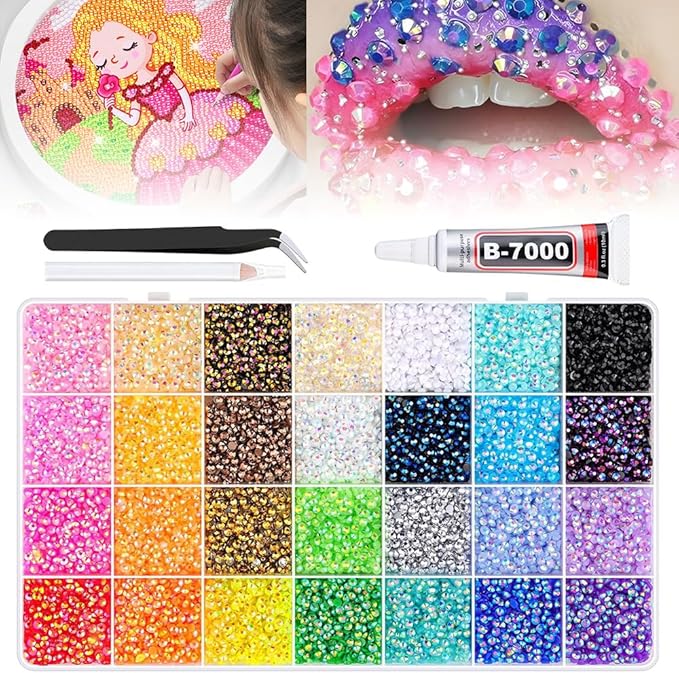 Colorful DIY Resin Rhinestone Kit for Bedazzling, Resin Jelly Rhinestones for Bedazzling, Multicolor 3mm Flatback Gems for Diamond Art 3Pcs B7000 Jewelry Glue for Bedazzled Nail Art （24000）