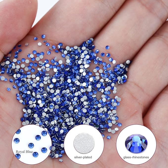 3000Pcs Royal Blue Crystal Rhinestones,Glass Flatback Rhinestones Mini Gemstones for Nail Face Makeup Art Crafts Clothes Decoration -(SS6,2.0mm,Royal Blue)