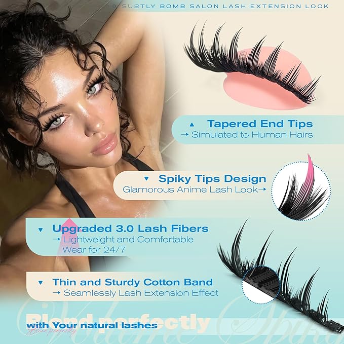 Lash Clusters Wispy 120D Manga Lash Clusters with Lash Spikes 12-18MM D Curly Long Eyelash Clusters Wispy Cluster Eyelash Extensions with Bottom Lashes Anime Individual Lashes Extensions by JIMIRE