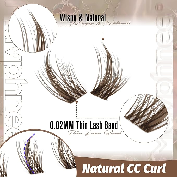 Brown Lash Clusters Kit Dark Brown Eyelash Clusters 120 Pcs Natural Lash Extension Kit 10-16MM CC-Curly Individual Lashes Kit with Lash Bond and Seal Lash Glue and Tweezers by Mavphnee