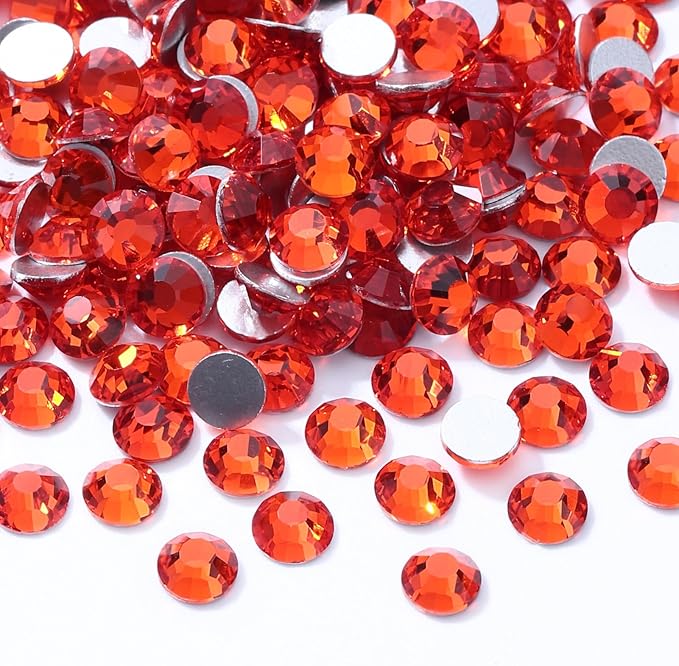 Meibite Hyacinth Flatback Rhinestones, Glass Rhinestones for Nail Art and Craft, Glue Fix, Loose Crystal Gemstones(Orange, SS30, 576pcs, 6.4-6.6mm)