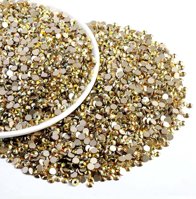 Beadsland Flatback Rhinestones Bulk, 2880pcs Gold Rhinestones for Nails Crafts Clothes DIY Decoration, Metal Sunlight, SS30, 6.3-6.5mm