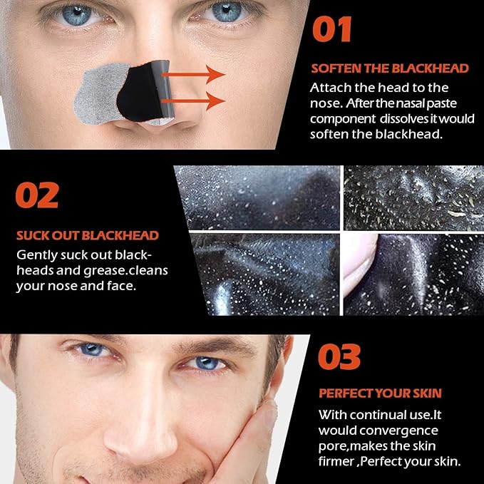 Men Blackhead Pore Strips - 120 Strips - Deep Cleansing - Face Nose Pores - Blackheads Removal - Large Size For Nose+Face