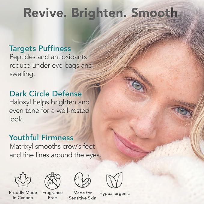 Riversol Peptide Eye Cream | Dermatologist-Developed for Sensitive Skin | Matrixyl, Haloxyl & Beta-T | Smooth, Hydrate & Brighten | 1 fl oz