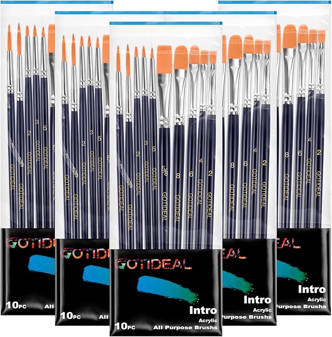 GOTIDEAL Paint Brush Set, 50 Pcs Round Pointed Tip, Small Nylon Hair Brushes for Acrylic, Oil and Gouache，Body, Face Nail Art and Rock Painting, Perfect for Kids & Adult