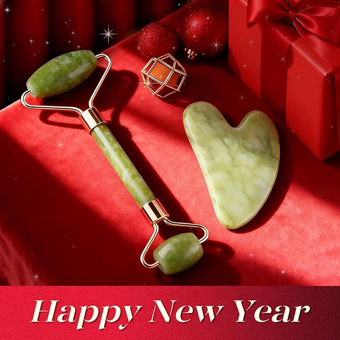 huefull Genuine Jade Roller & Gua Sha Set for Face, Cooling & Firming Effect, Sculpting Tool for Jawline & Skin Care, Self-Care Gift for Women & Men