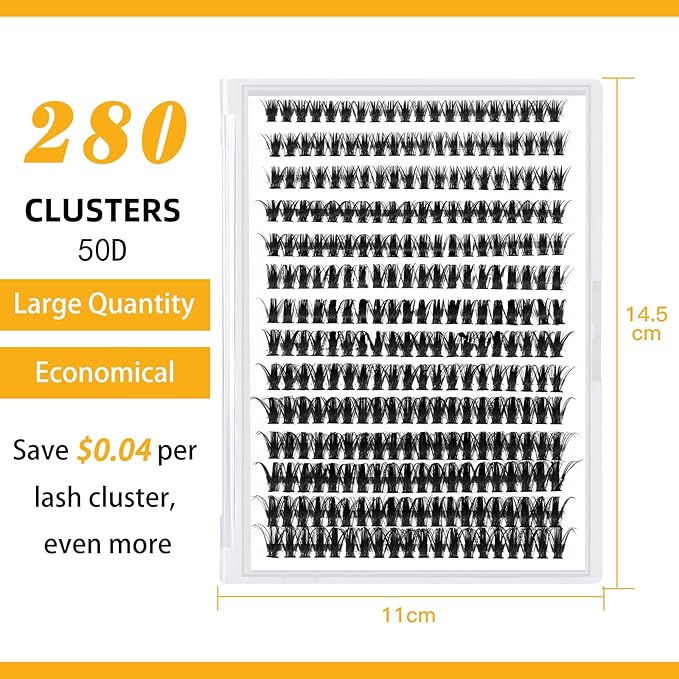 B&Q Lash Clusters 280PCS Natural Eyelash Clusters 50D D 18mm Individual Lash Wispy Eyelash Extension with Soft Thin Band Classic Look Pestañas Postizas Comfortable DIY at Home(50D-D-18mm)