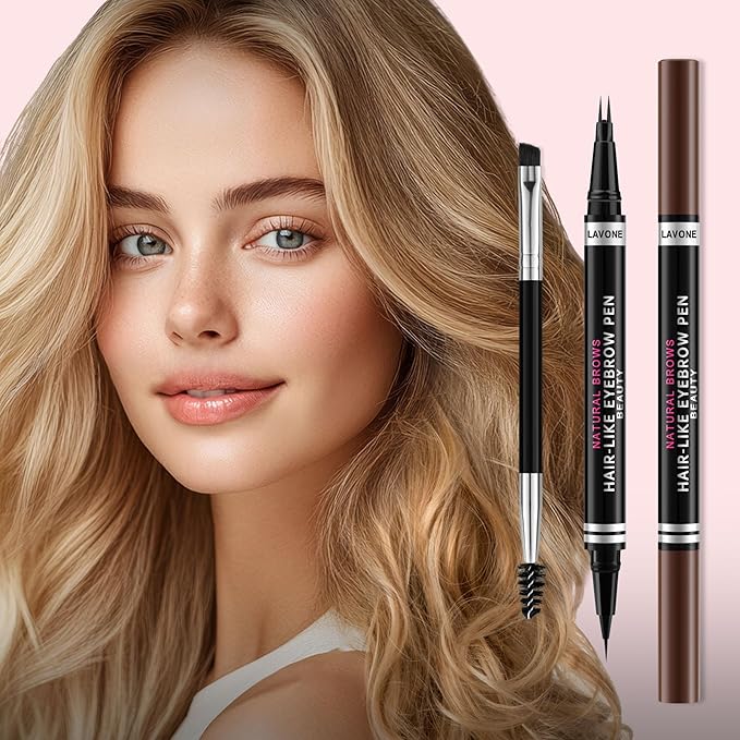 Eyebrow Pencil, 2-in-1 Waterproof Eyebrow Pen, with 2 Tip Microblading Eyebrow Pencil and Ultra-Precise Brow Pencil, with Eyebrow Brush, Eyebrow Pencils for Women, Natural Hair-Like Brows - Dark Brown