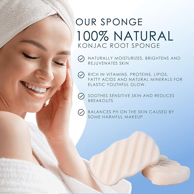 Konjac Sponge Body (2 Pack) | Microplastic Free 100% Natural | Non-Toxic | Biodegradable | Eco-Friendly | Plastic Free Packaging